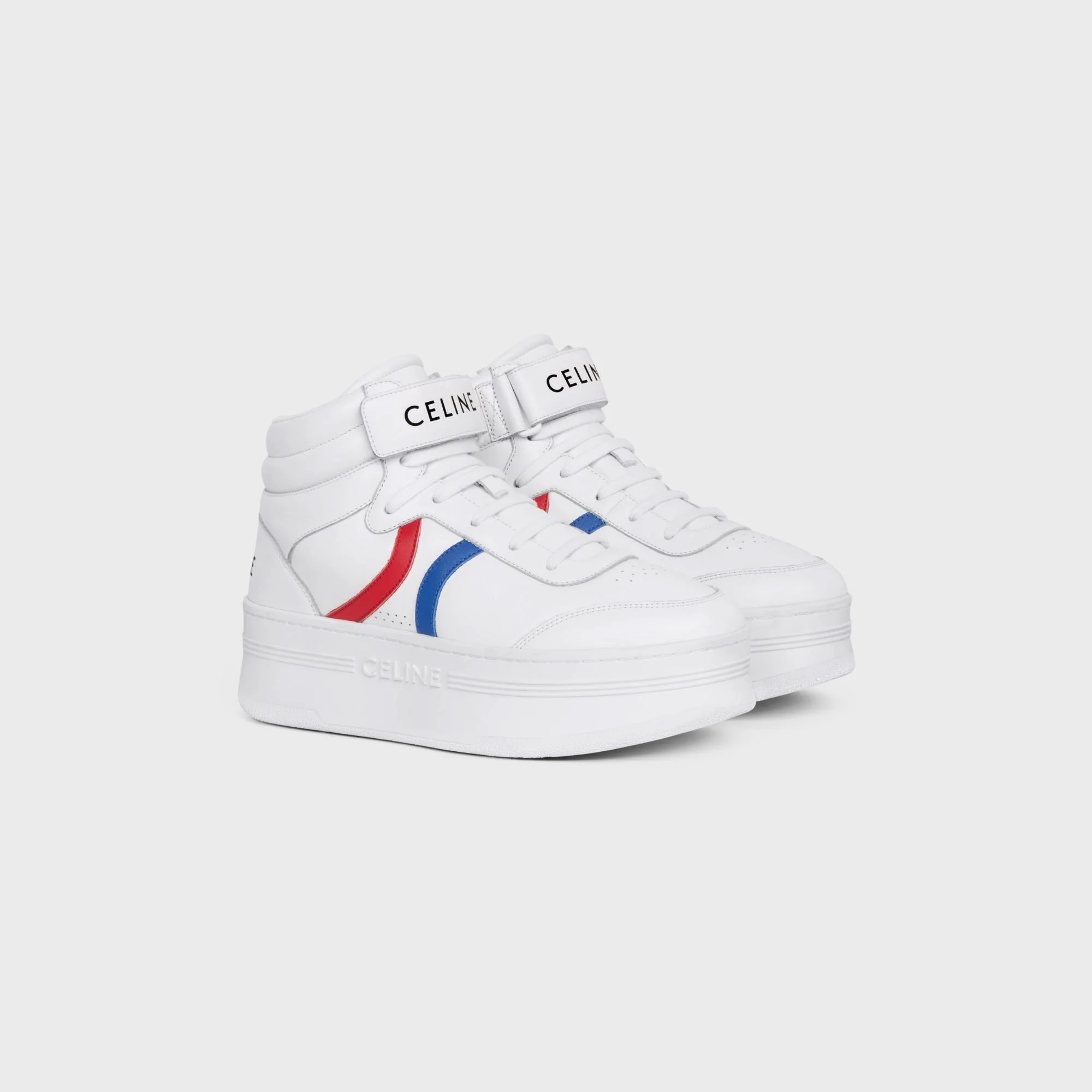 Block Sneakers Mid Lace-Up Sneaker W/ Scratch Calfskin - Optic White/Red/Blue - Image 4