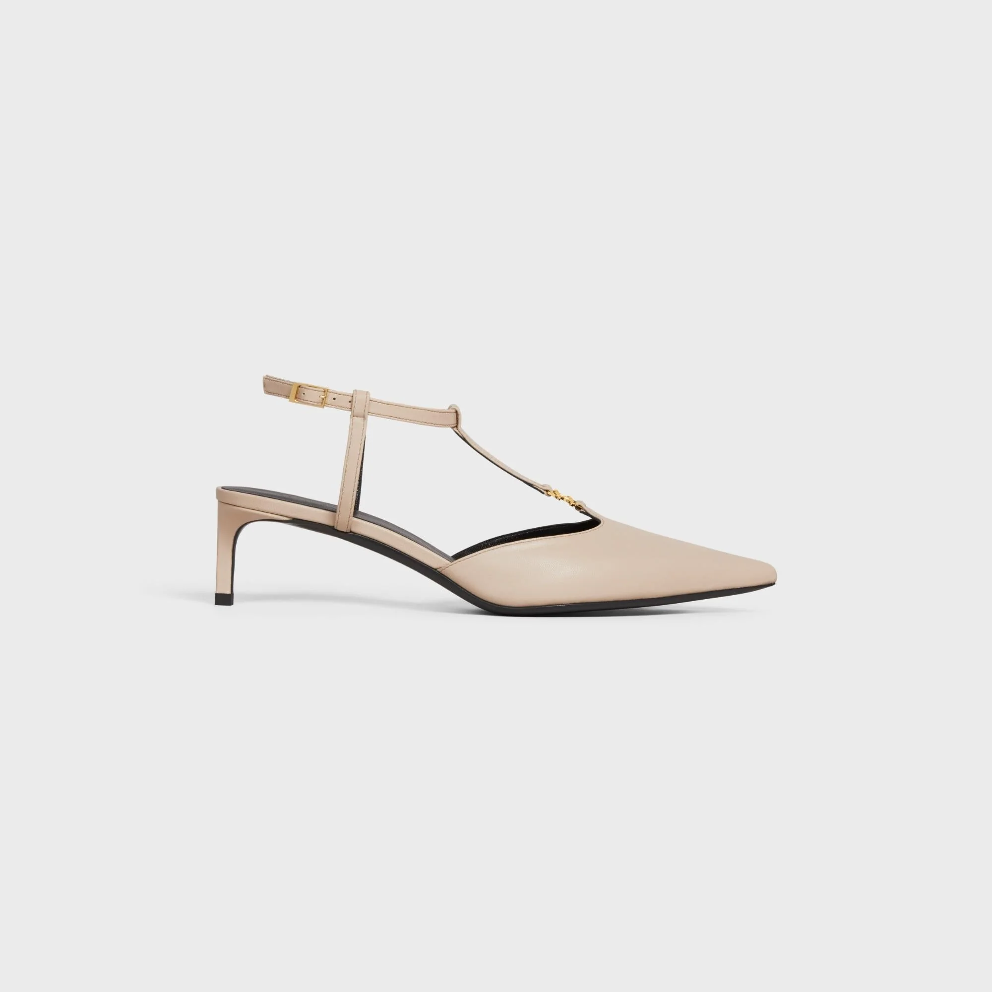 Celine Kitten Triomphe T-Bar Strap Pump 50 Calfskin - Light Beige