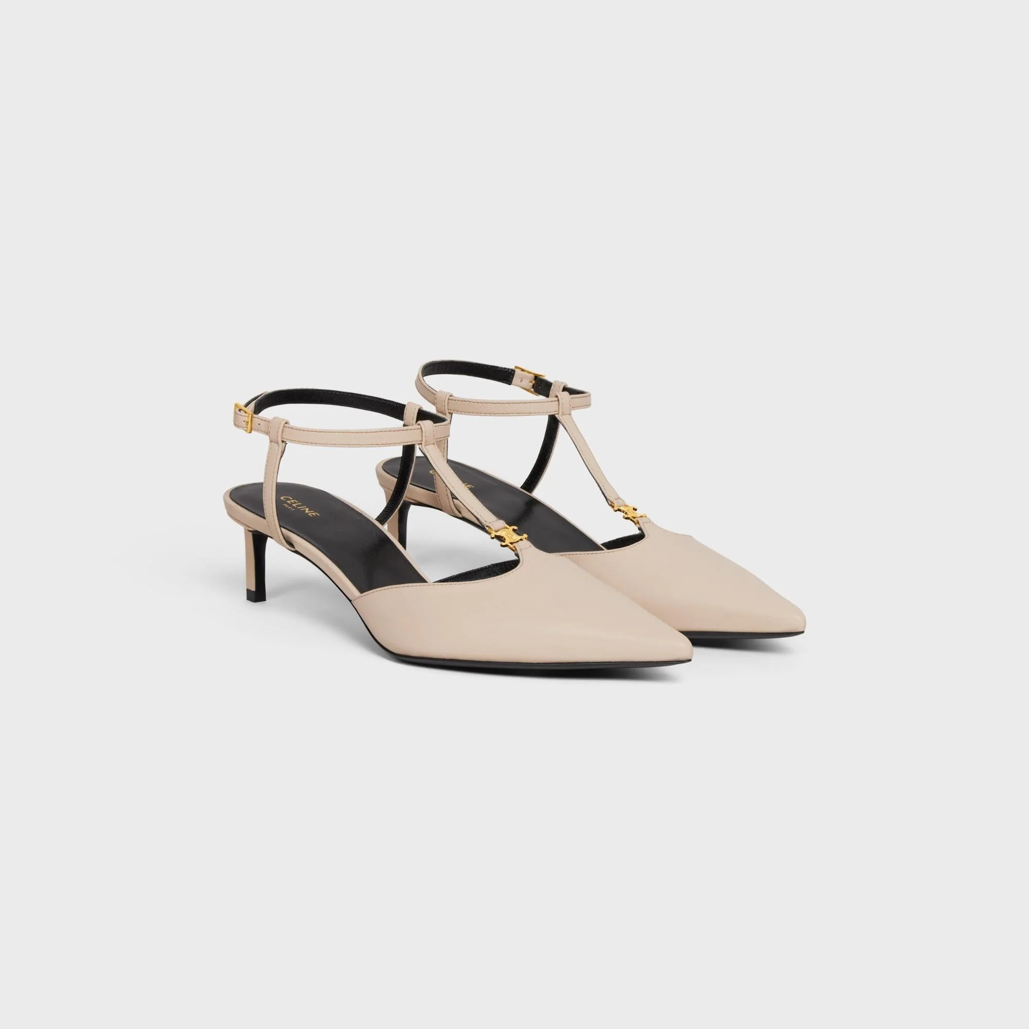 Celine Kitten Triomphe T-Bar Strap Pump 50 Calfskin - Light Beige - Image 4
