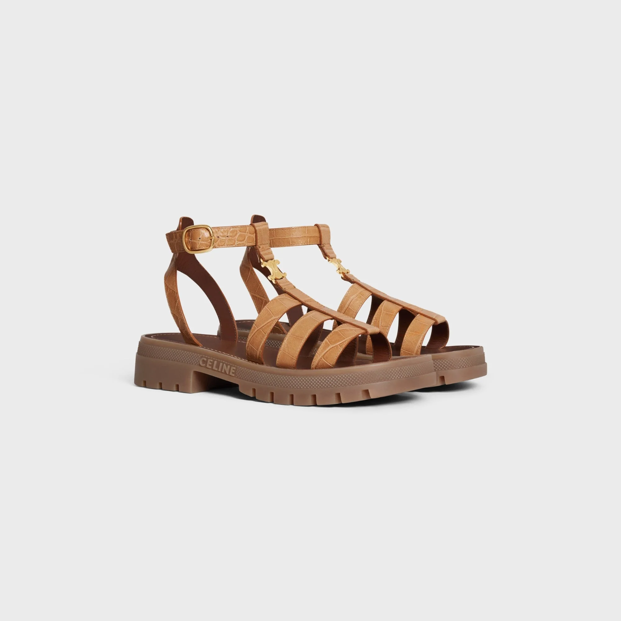 Clea Triomphe Gladiator Chunky Sand Crocodile Stamped Calfskin - Light Caramel - Image 2