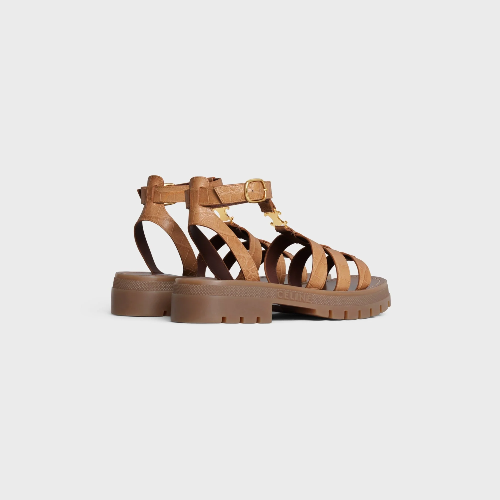 Clea Triomphe Gladiator Chunky Sand Crocodile Stamped Calfskin - Light Caramel - Image 3