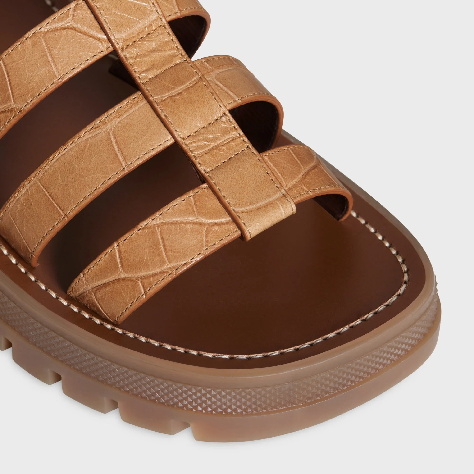 Clea Triomphe Gladiator Chunky Sand Crocodile Stamped Calfskin - Light Caramel - Image 4
