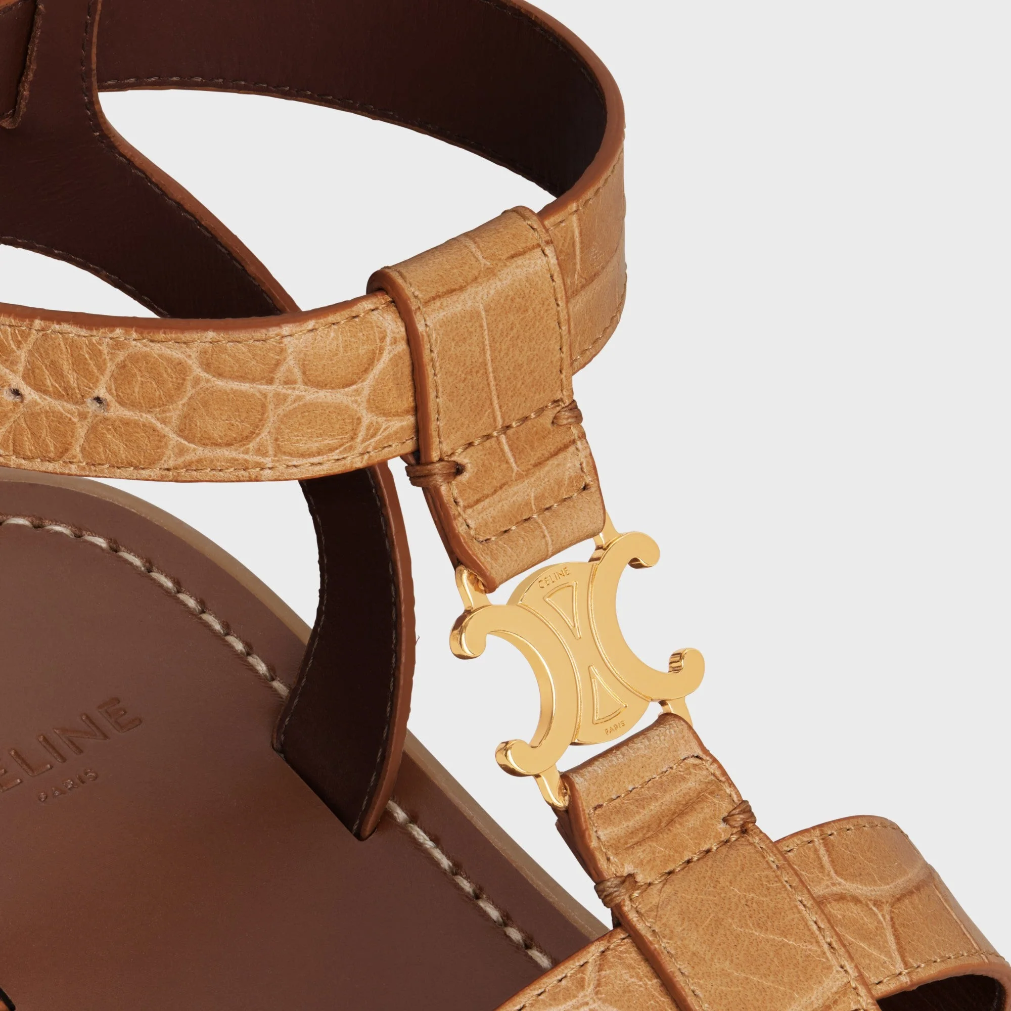 Clea Triomphe Gladiator Chunky Sand Crocodile Stamped Calfskin - Light Caramel - Image 5