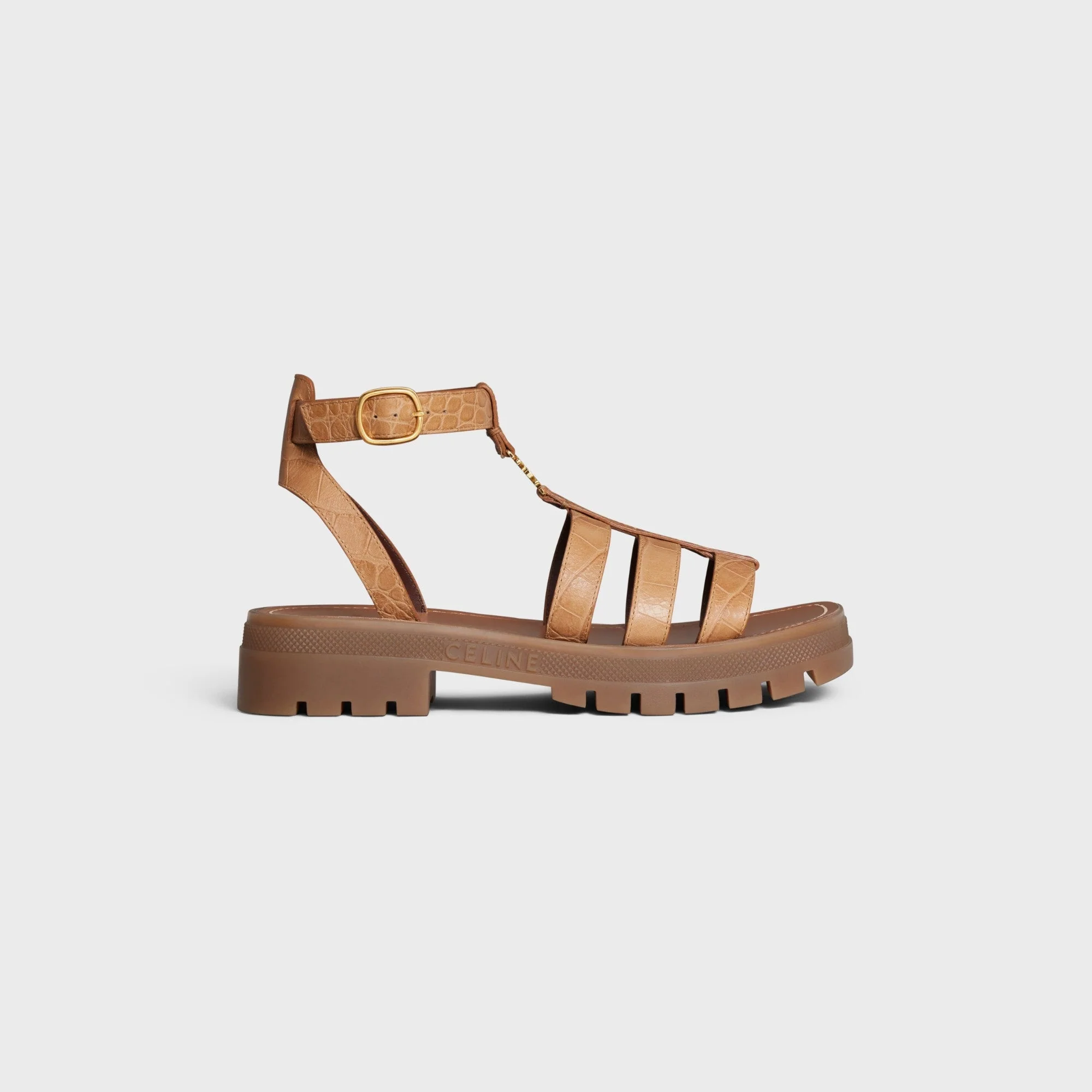 Clea Triomphe Gladiator Chunky Sand Crocodile Stamped Calfskin - Light Caramel