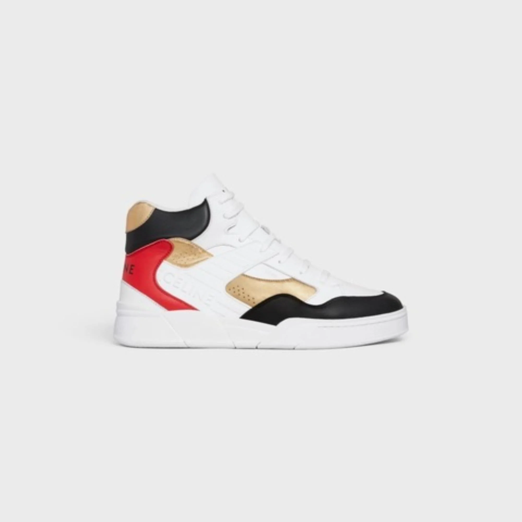 Trainer Ct-06 High Top Sneaker Calfskin & Laminated - Optic White/Black/Red/Gold