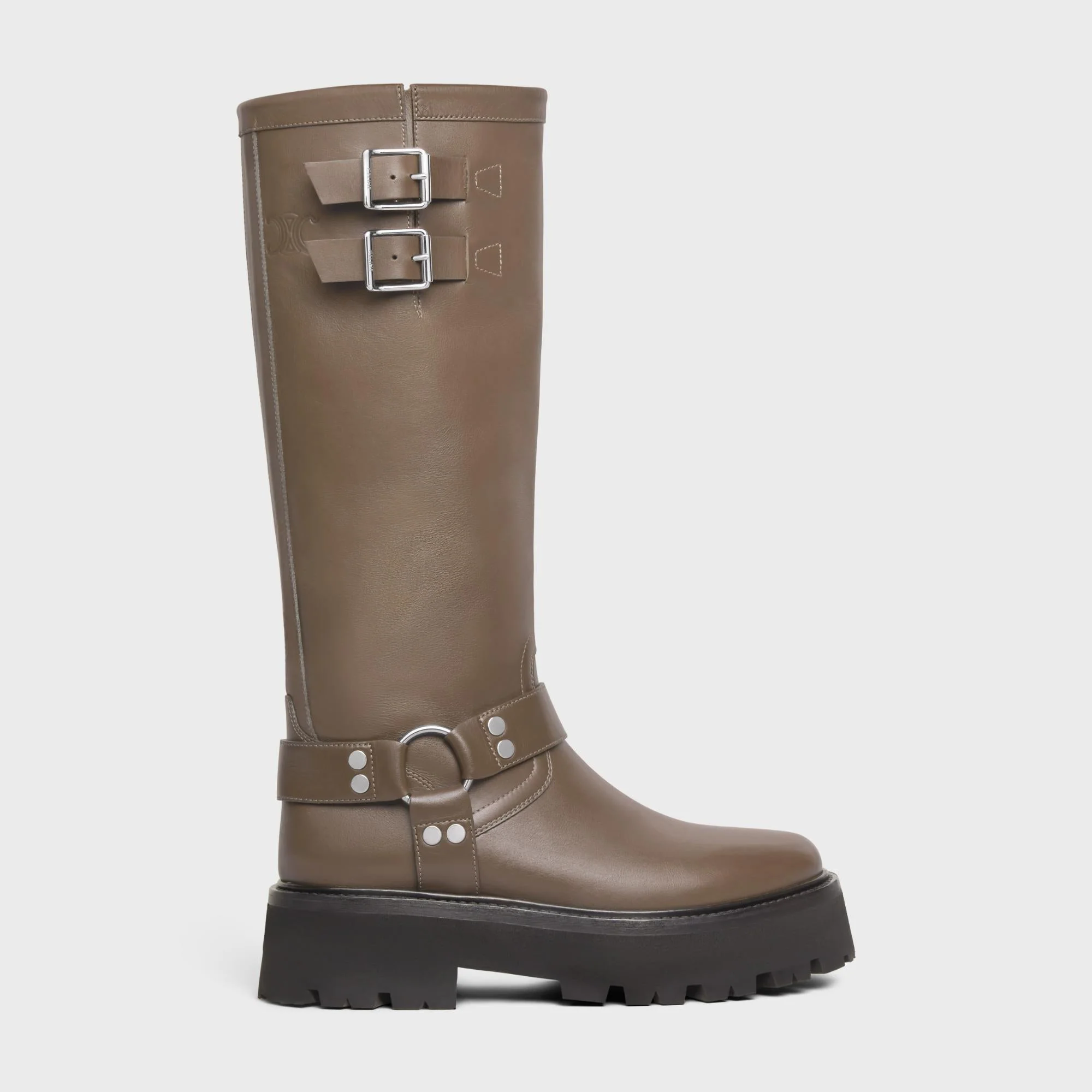Celine Bulky Biker High Boot 45 Calfskin - Khaki/Silver