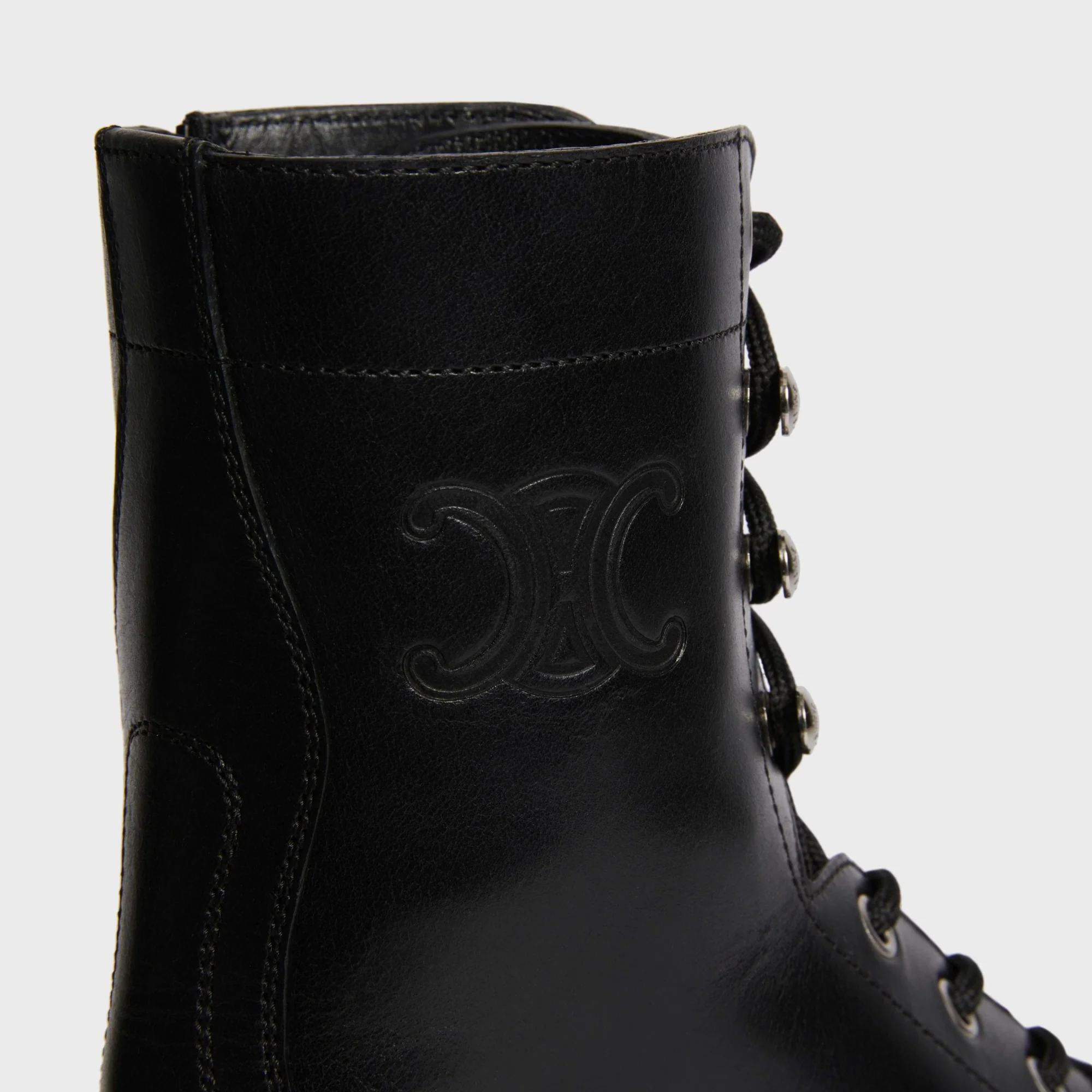 Celine Triomphe Rangers Mid Lace-Up W/ 45 Shiny Bull - Black - Image 3