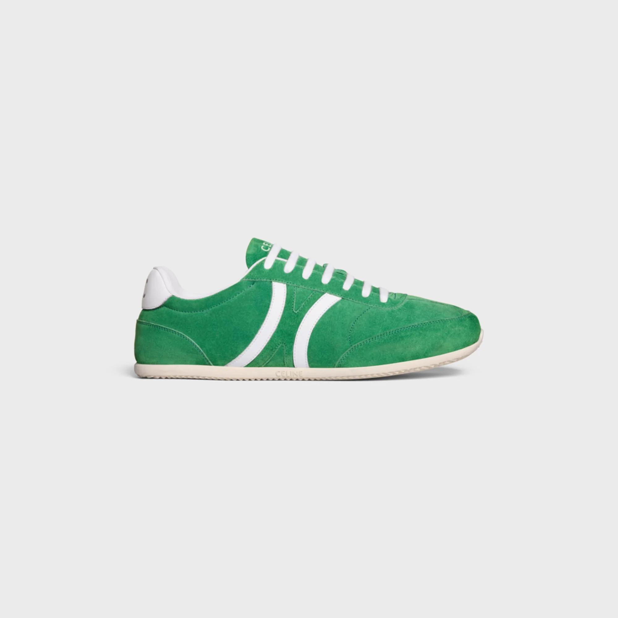 Celine Jogger Low Lace-Up Sneaker W/ Triomph Suede Calfskin & - Green/Optic White