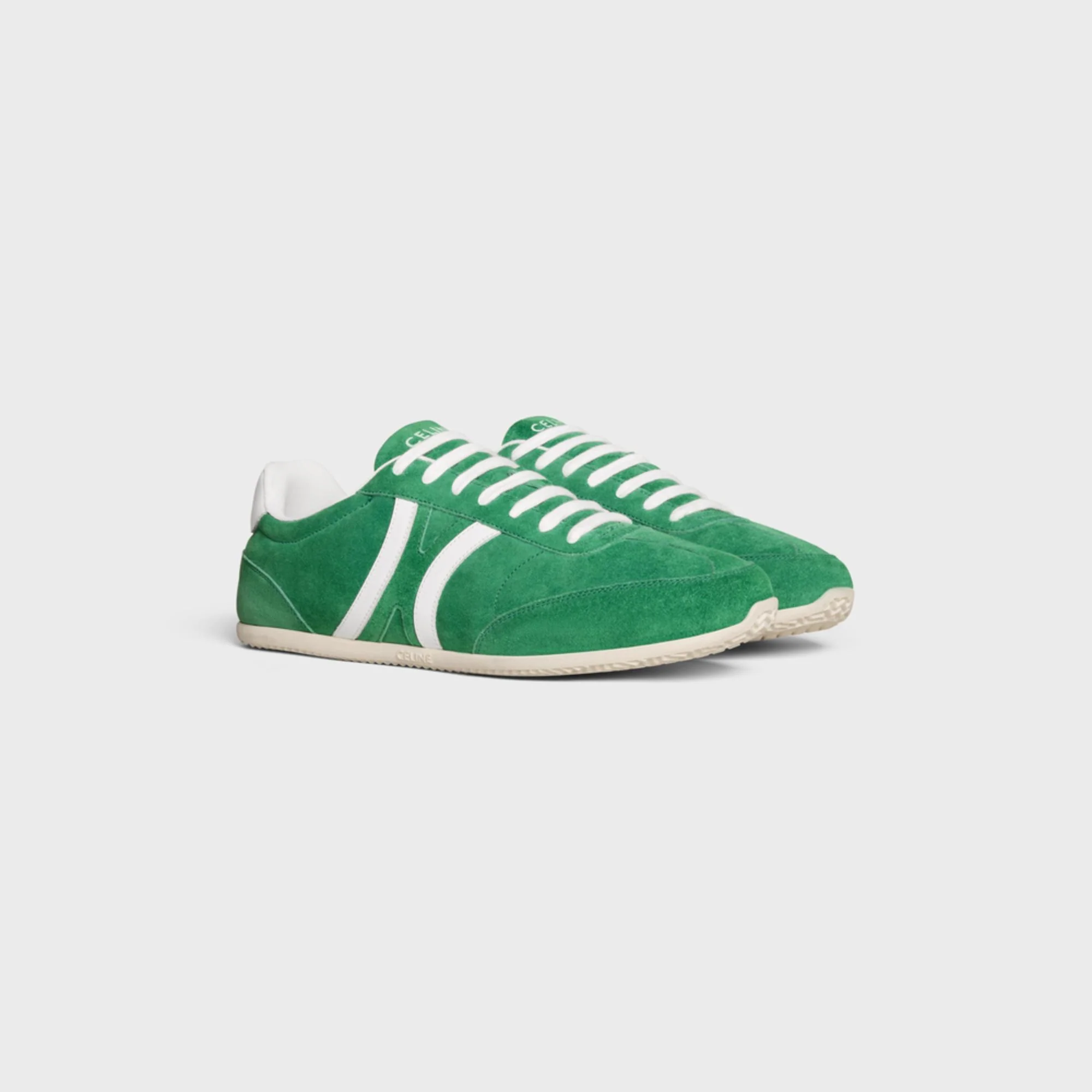 Celine Jogger Low Lace-Up Sneaker W/ Triomph Suede Calfskin & - Green/Optic White - Image 2