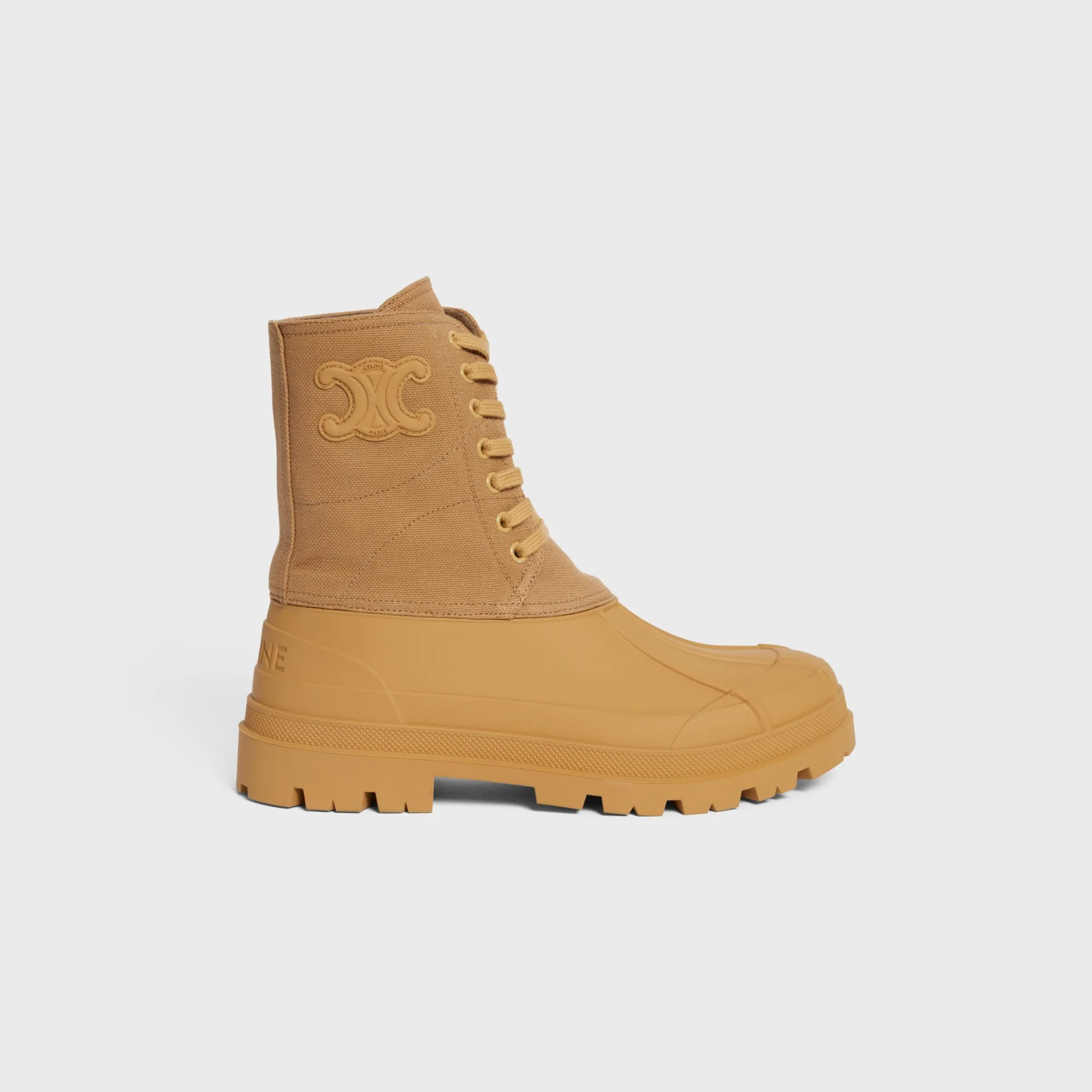 Celine Riley Lace-Up Boot W/ Triomphe 30 Canvas - Caramel