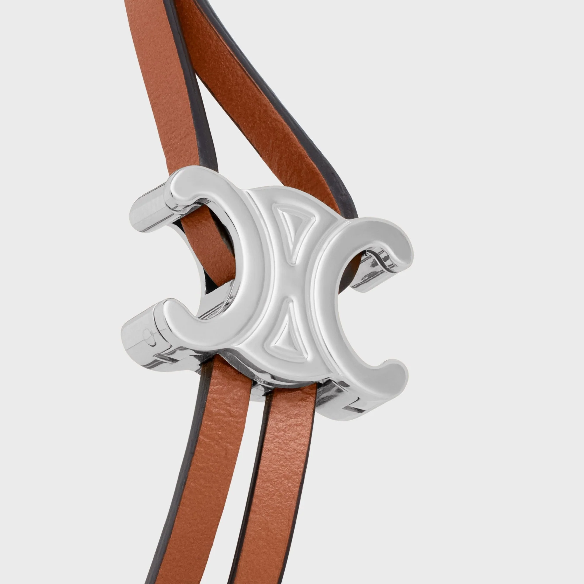 Triomphe Clasp Bracelet Brass & Smooth Calfskin - Tan / Silver - Image 6