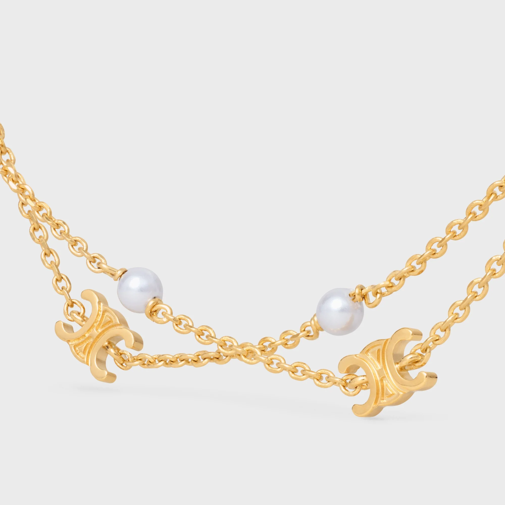 Les Perles Celine Pearl Double Necklace Brass & Resin - Gold / Ivory - Image 2