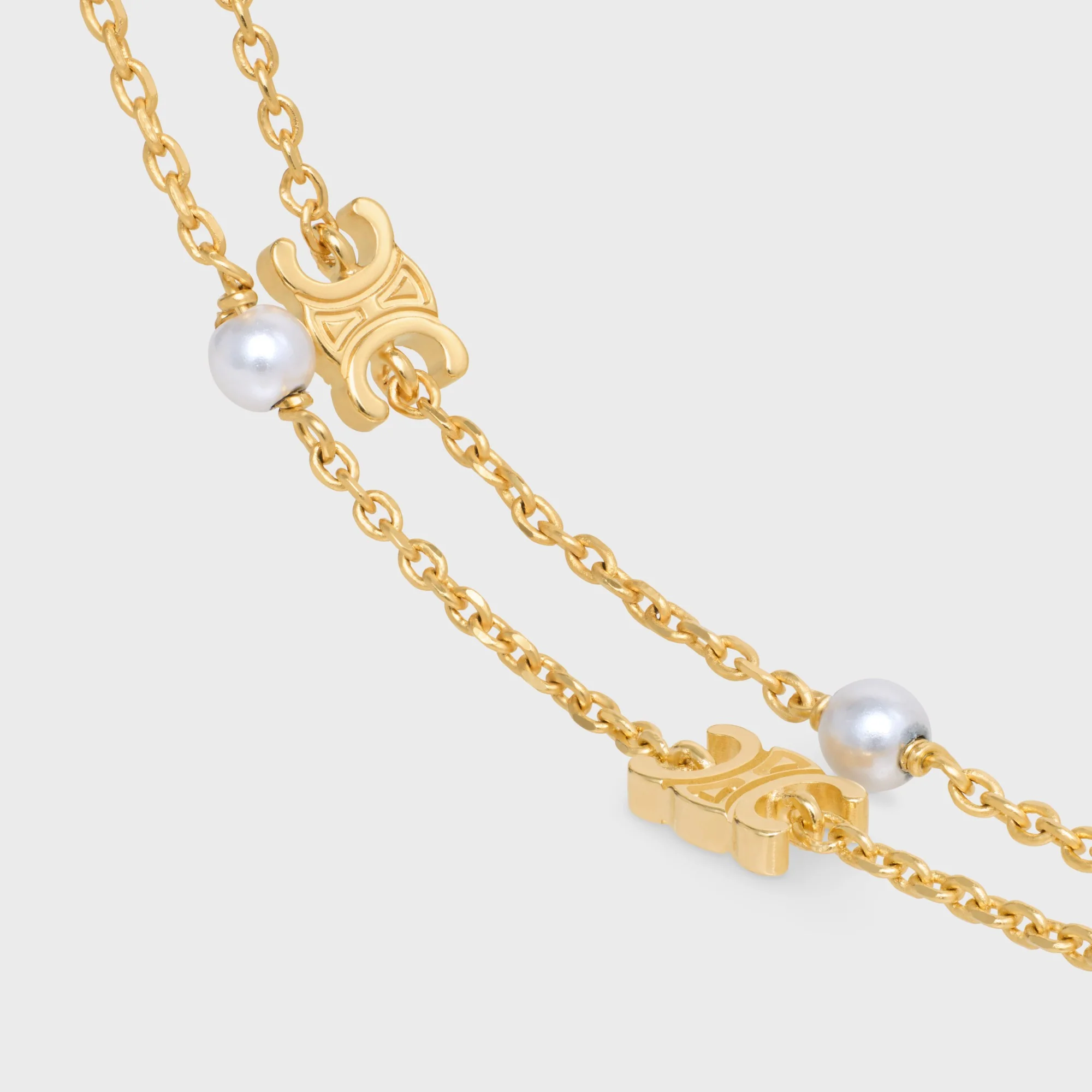 Les Perles Celine Double Pearl Bracelet Brass & Resin - Gold / Ivory - Image 2