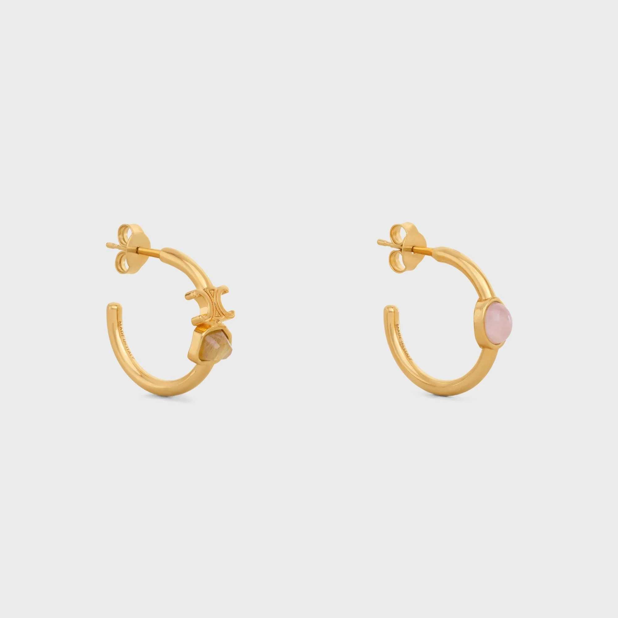 Triomphe Indie Hoops Brass& Quartz Rutile & Pink Qu - Gold / Quartz Rutile / Pink Qu - Image 2