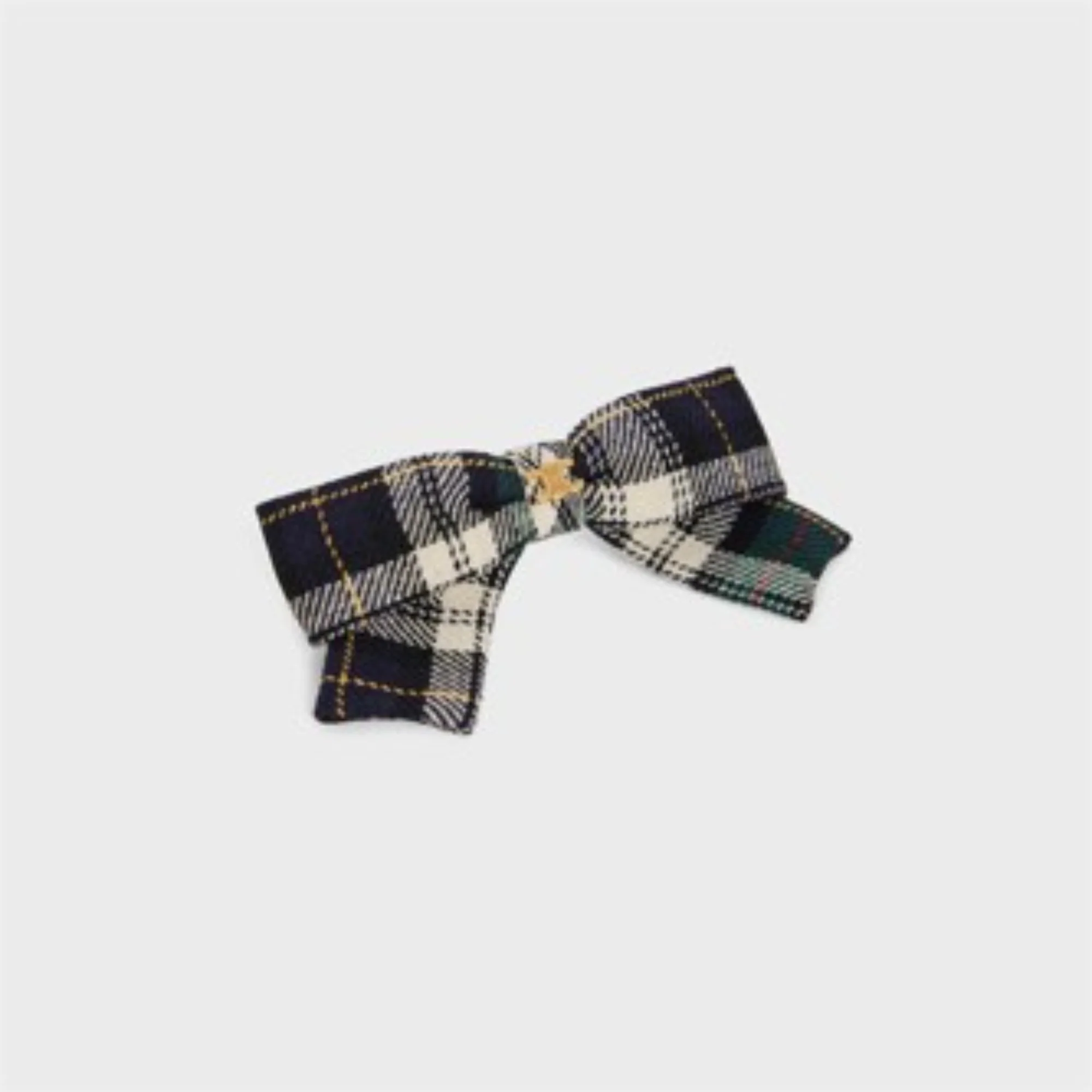 Celine Hair Clip Ribbon Tartan Cotton & Brass Steel - Multicolor/Gold