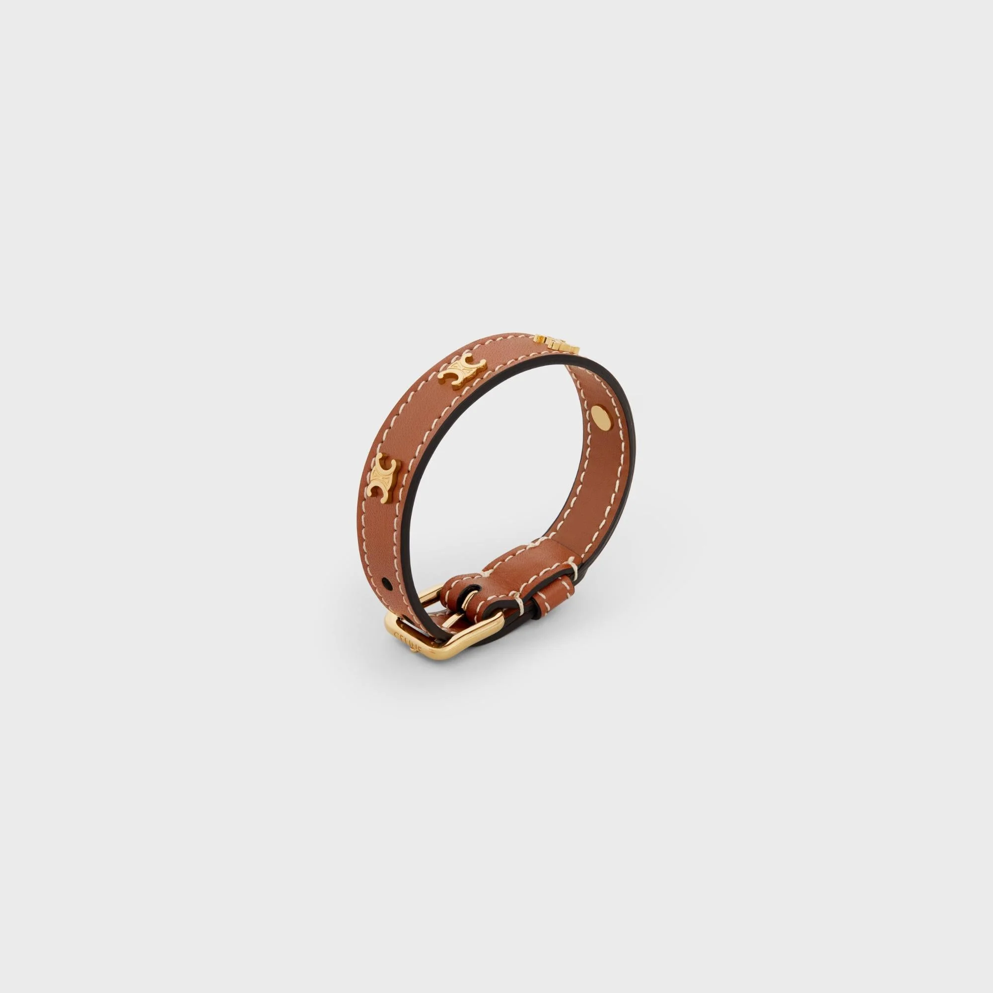 Les Cuirs Celine Multi Leather Bracelet Brass & Calfskin - Gold / Tan - Image 3