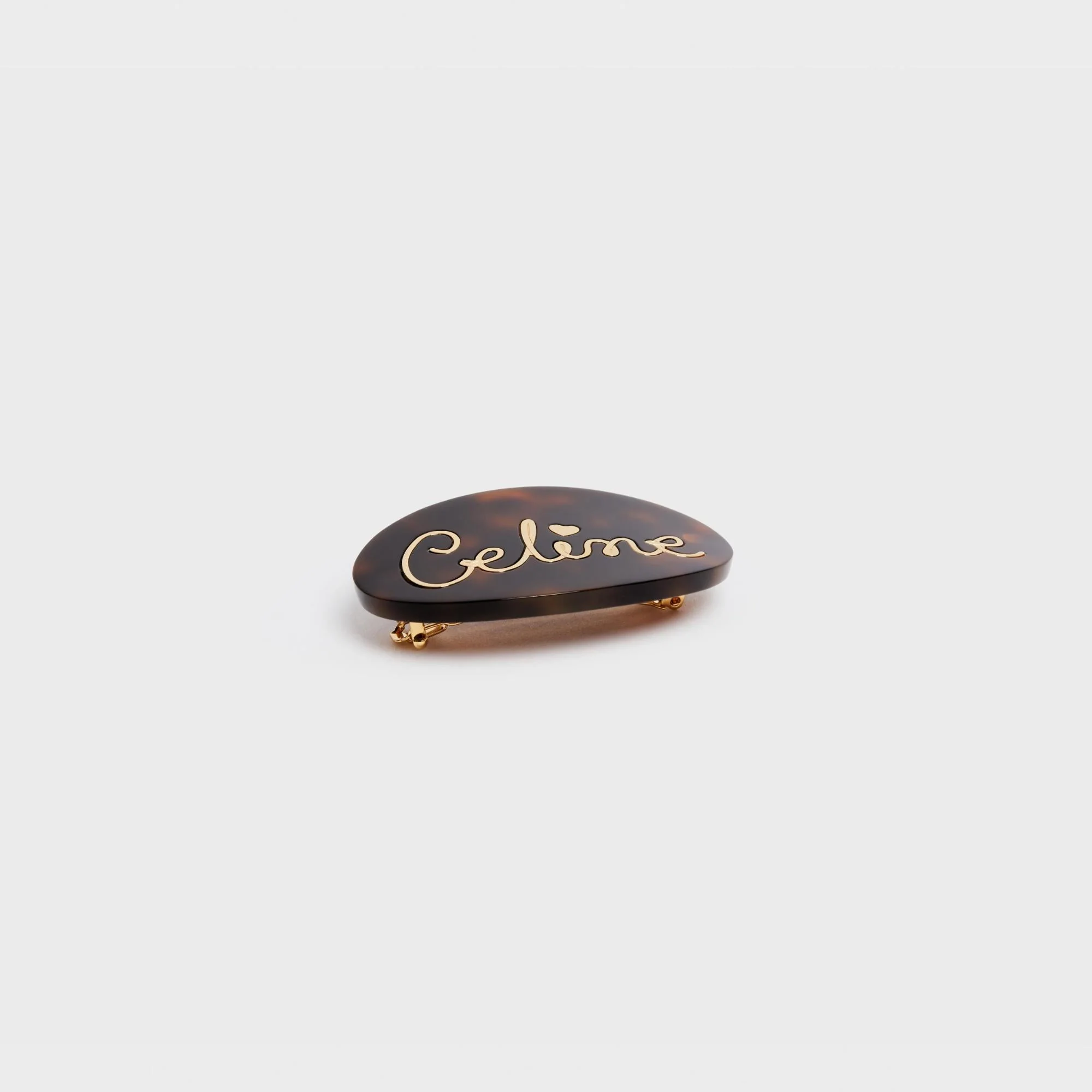 Celine Hair Clip Cursive Heart Brass & Acetate Steel - Dark Havana / Gold