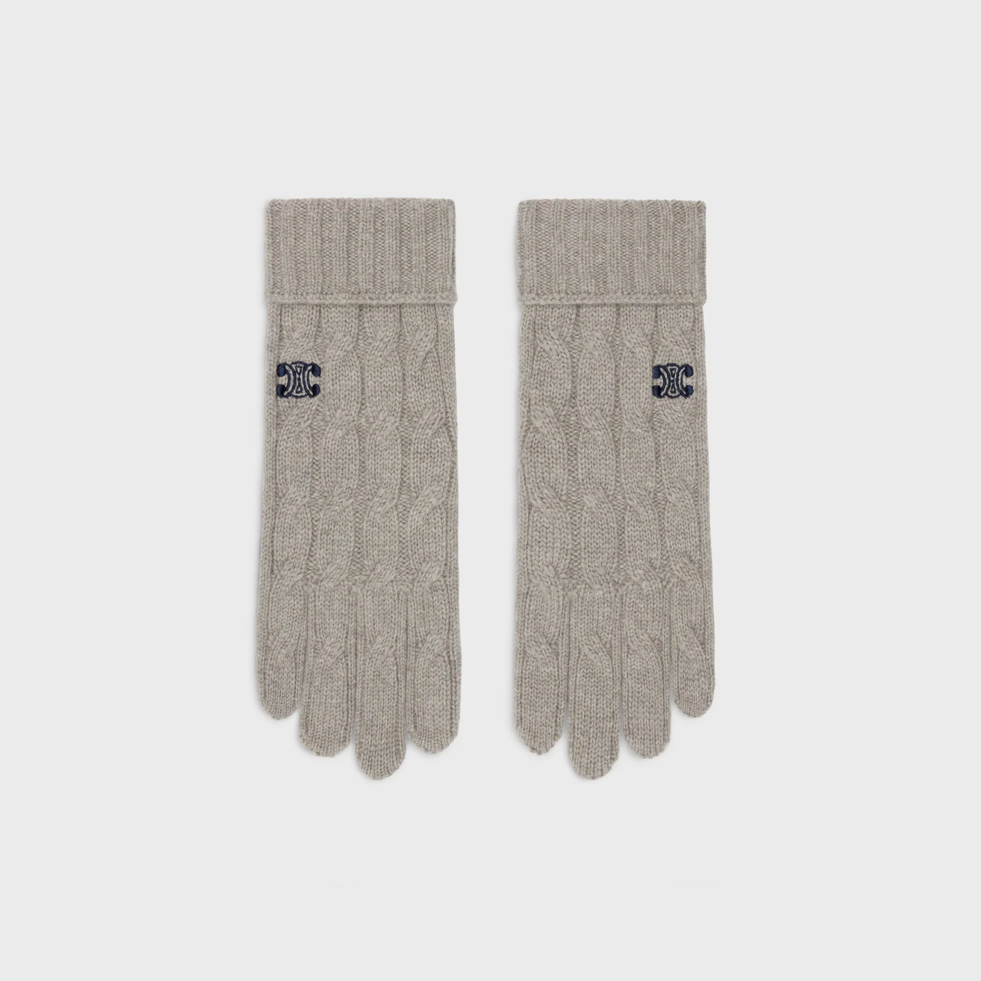 Gloves Torsade Cable-Knit Cashmere - Light Grey