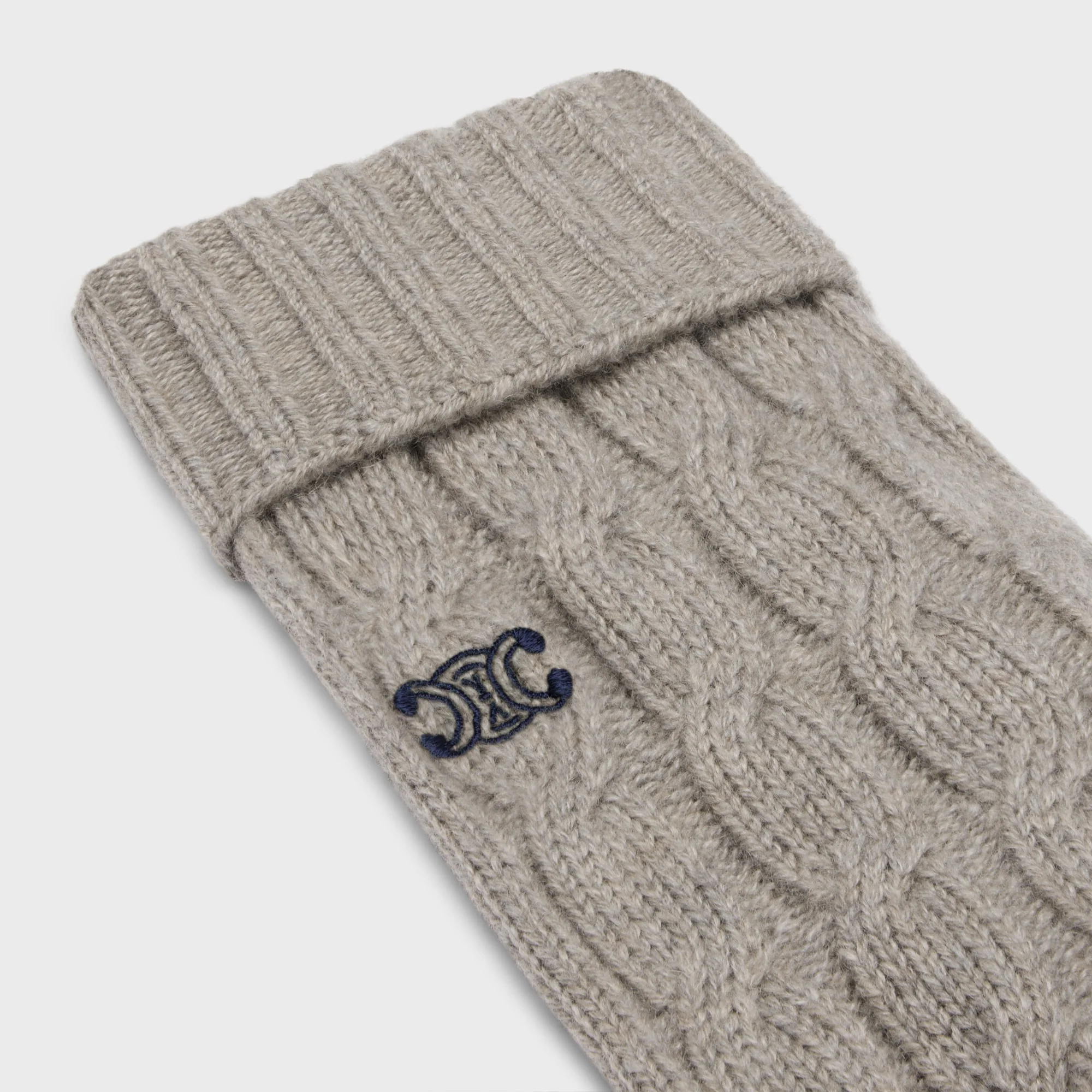 Gloves Torsade Cable-Knit Cashmere - Light Grey - Image 3