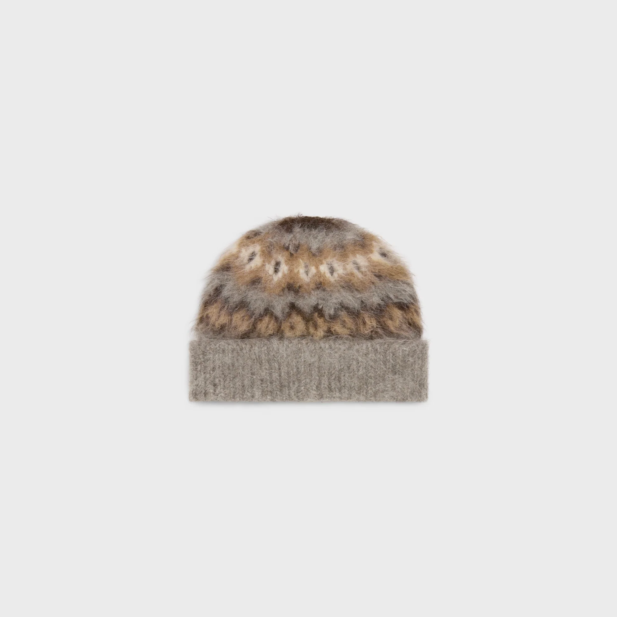 Beanie Alpaca Fair Isle Alpaga Brosse - Beige / Brun - Image 2