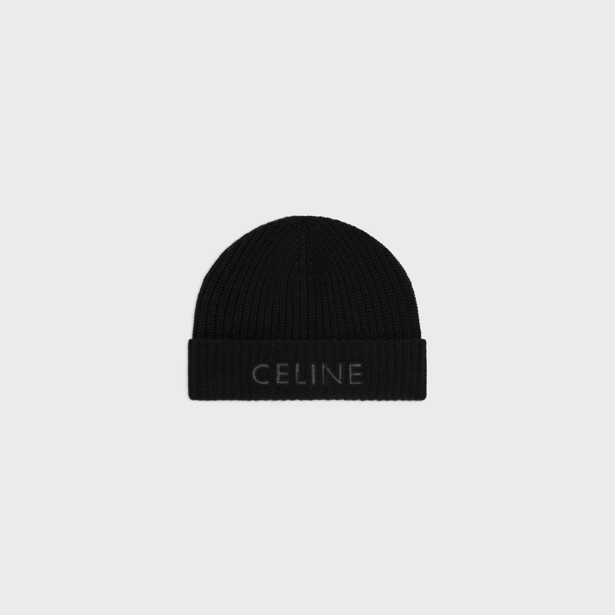 Beanie Celine Bonnet Laine Monochrome Cuir - Black