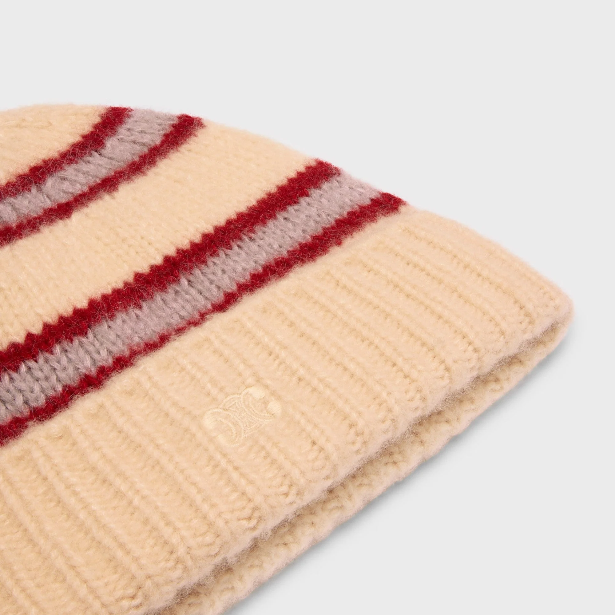 Beanie Triomphe Cashmere Laine Soie Rayee Bonnet Cachemire - Vanilla/Pink/Red - Image 4