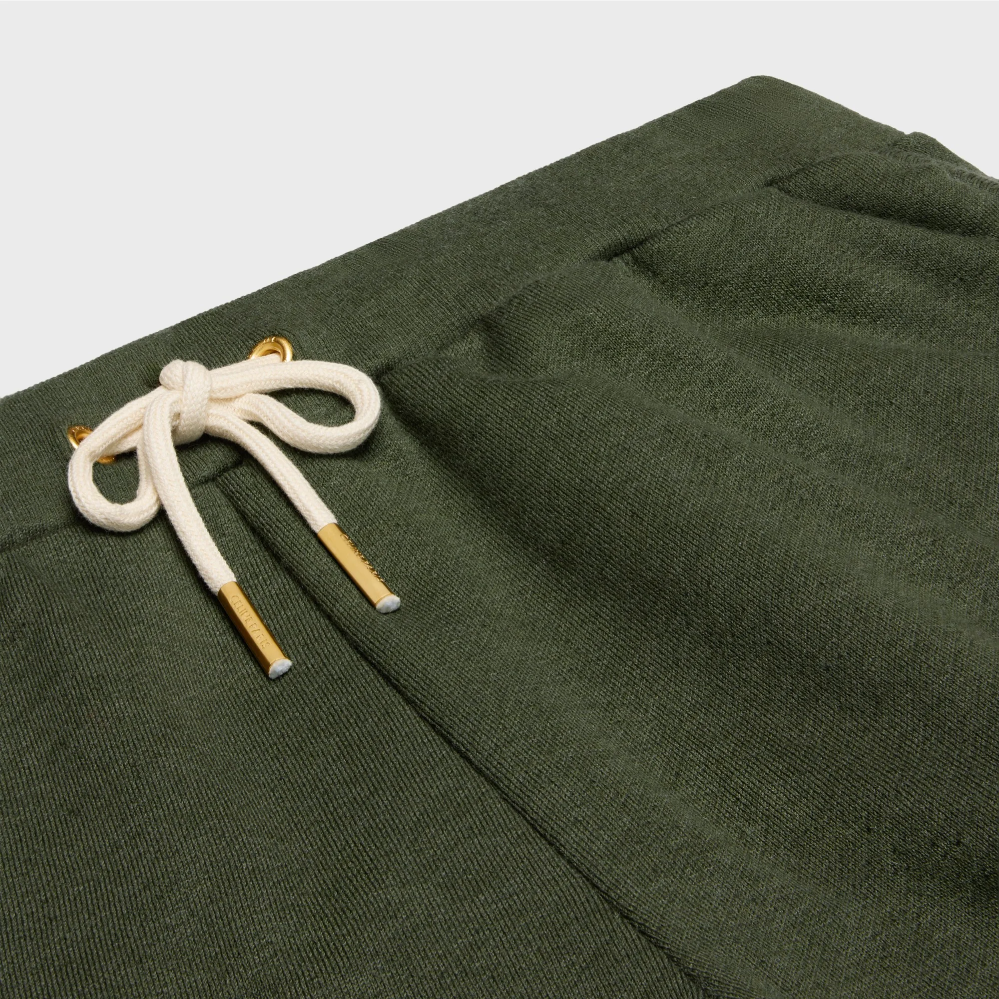 Mini Short Jogger Celine Paris Molleton Coton Cashmere Cachemire - Olive / Cream - Image 3