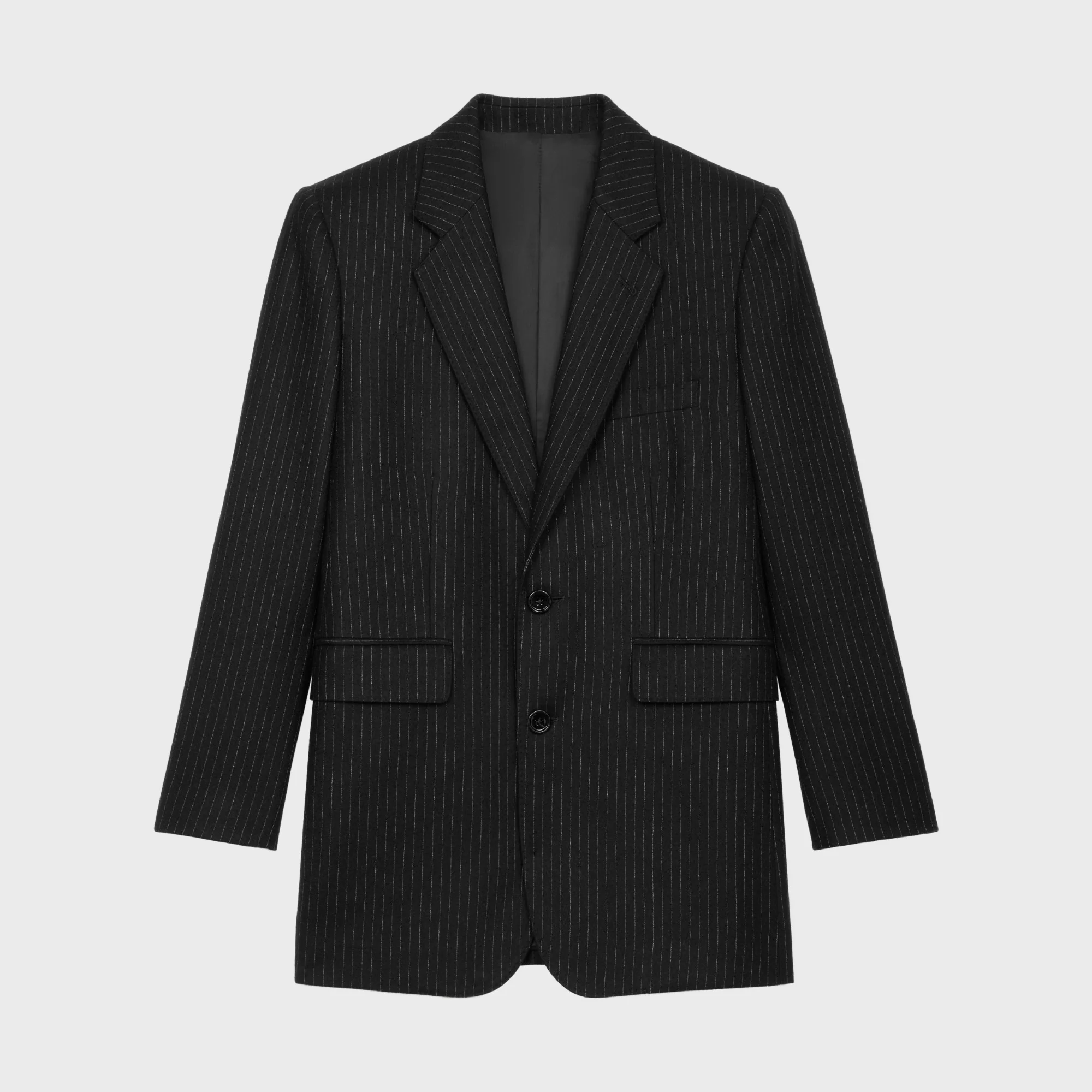 Veste Francoise 2B Col Droit Flanelle Laine Pinstripe - Noir/Craie - Image 2