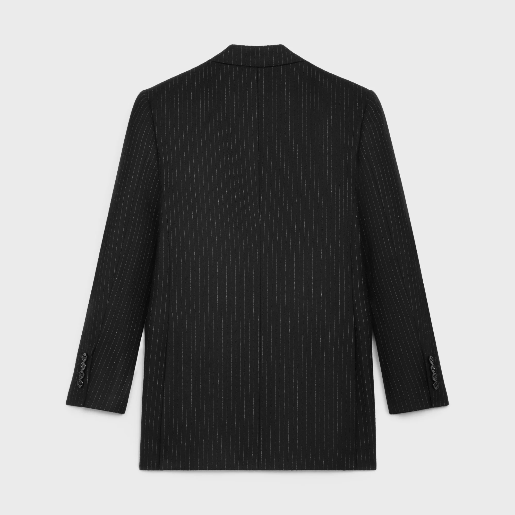 Veste Francoise 2B Col Droit Flanelle Laine Pinstripe - Noir/Craie - Image 3