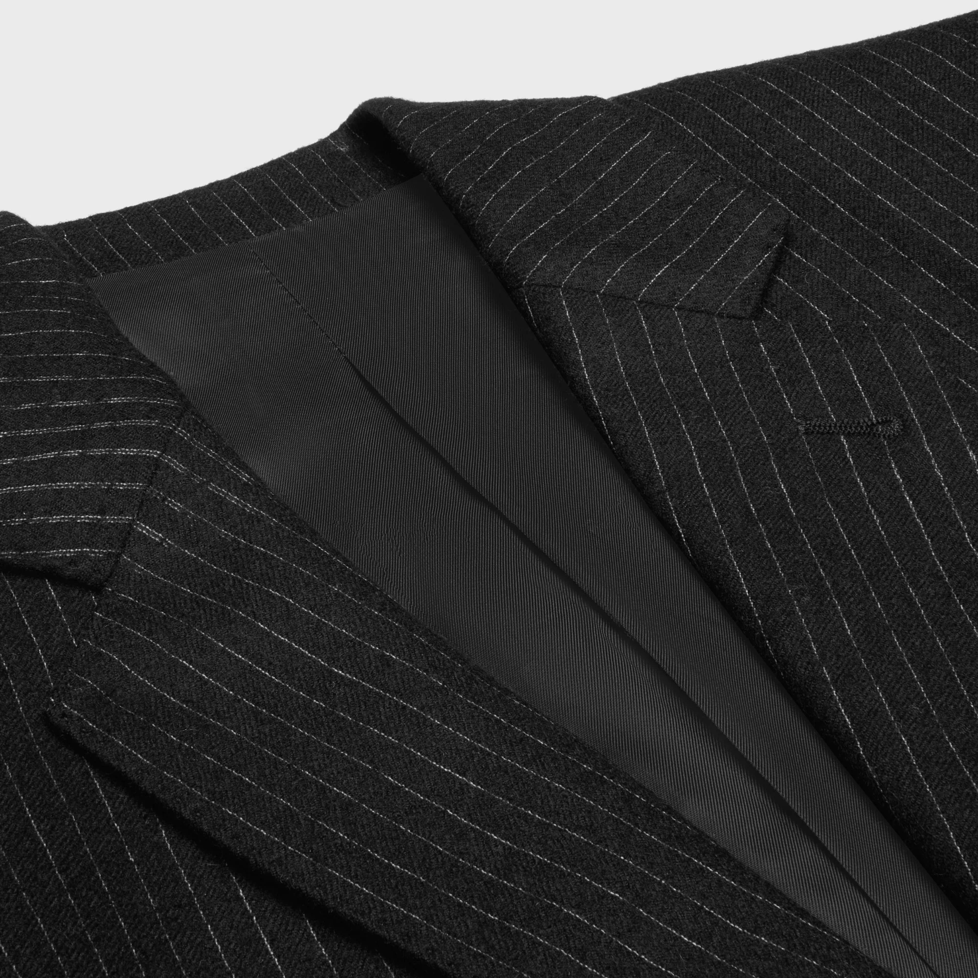 Veste Francoise 2B Col Droit Flanelle Laine Pinstripe - Noir/Craie - Image 4
