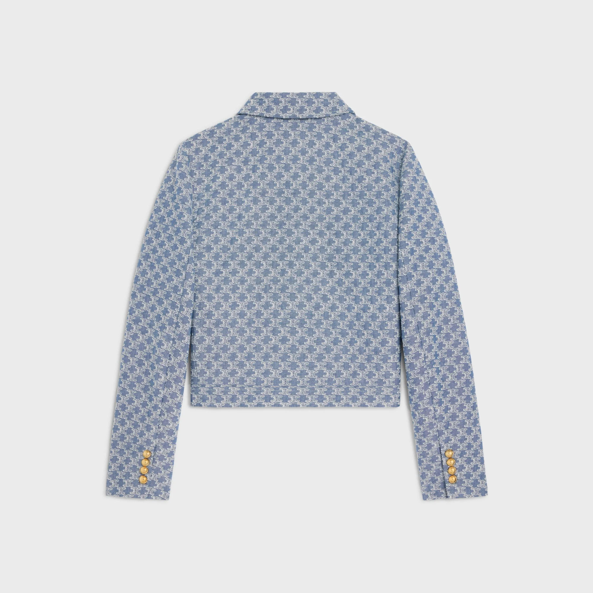 Trucker Jacket Chambray Monogramme Veste Poches Rabats Matelasse - Blue Denim - Image 2