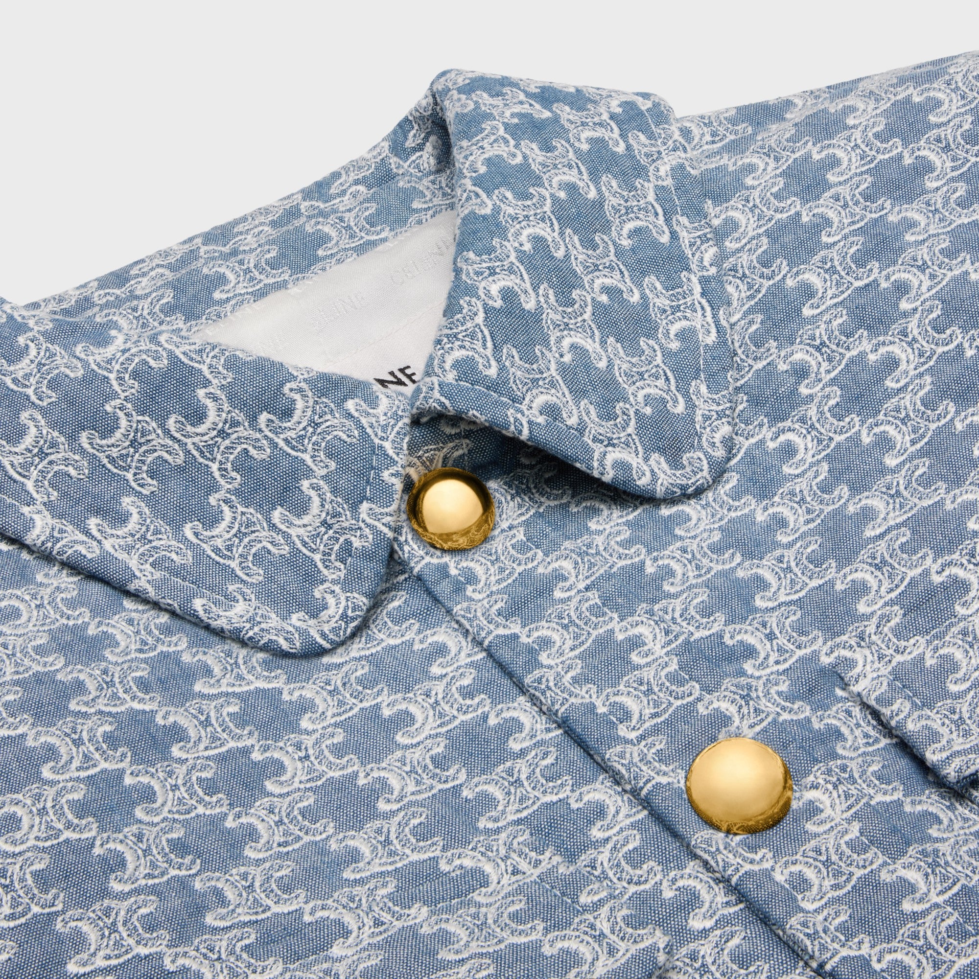 Trucker Jacket Chambray Monogramme Veste Poches Rabats Matelasse - Blue Denim - Image 3