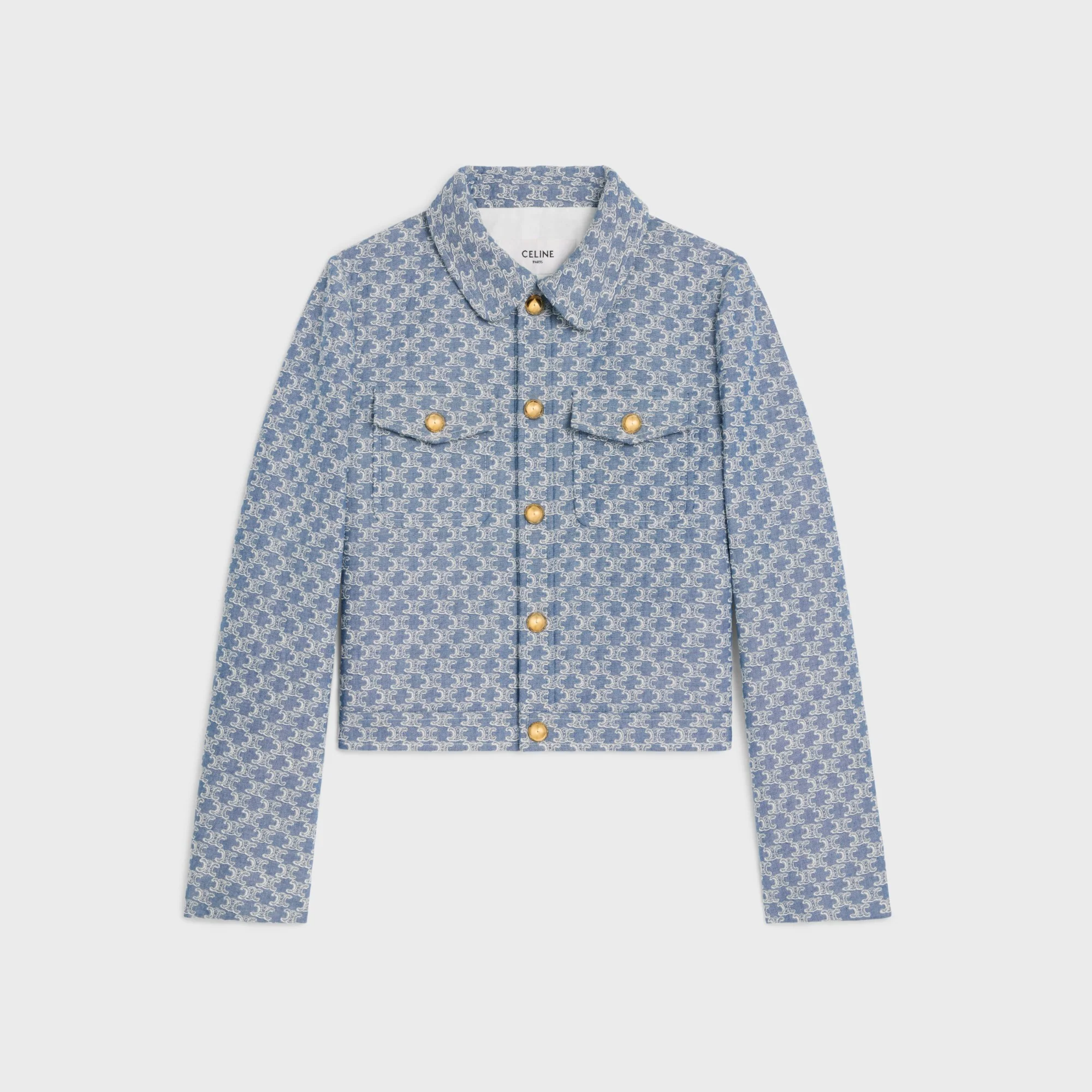 Trucker Jacket Chambray Monogramme Veste Poches Rabats Matelasse - Blue Denim