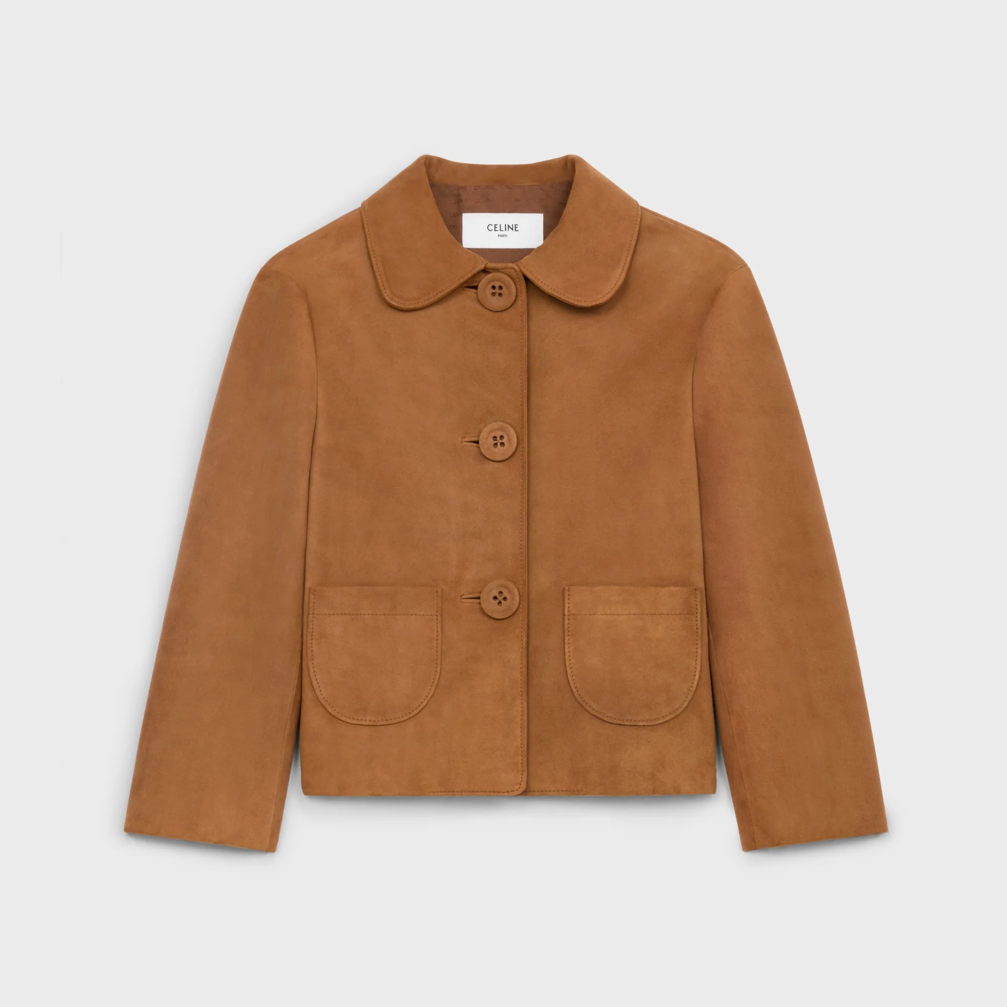 Veste Droite Col Rond Suede - Caramel