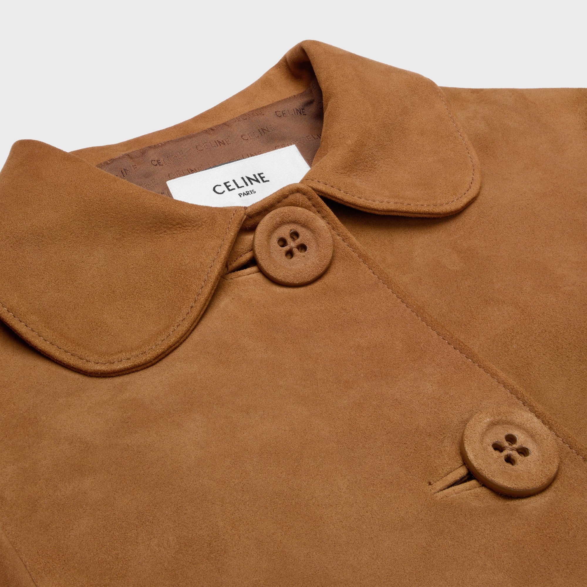 Veste Droite Col Rond Suede - Caramel - Image 4