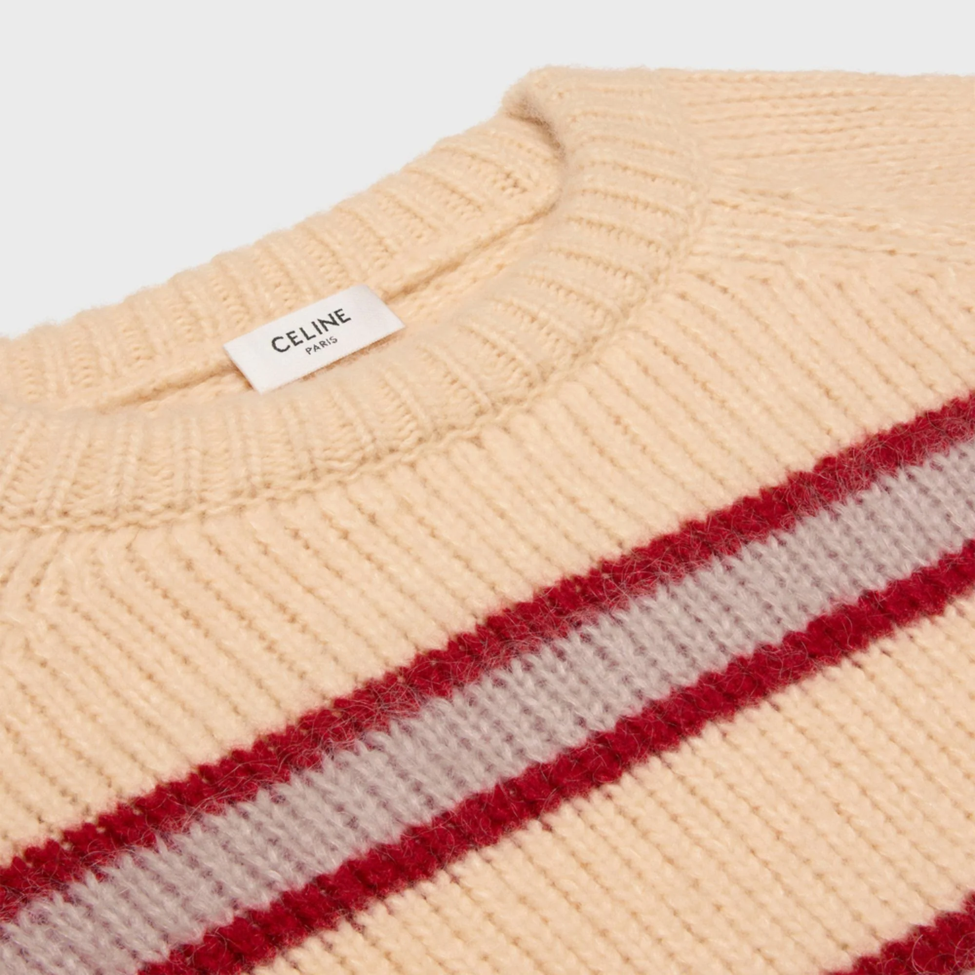 Pull Col Rond Oversize Cashmere Laine Soie Rayee Cachemire - Vanilla/Pink/Red - Image 3