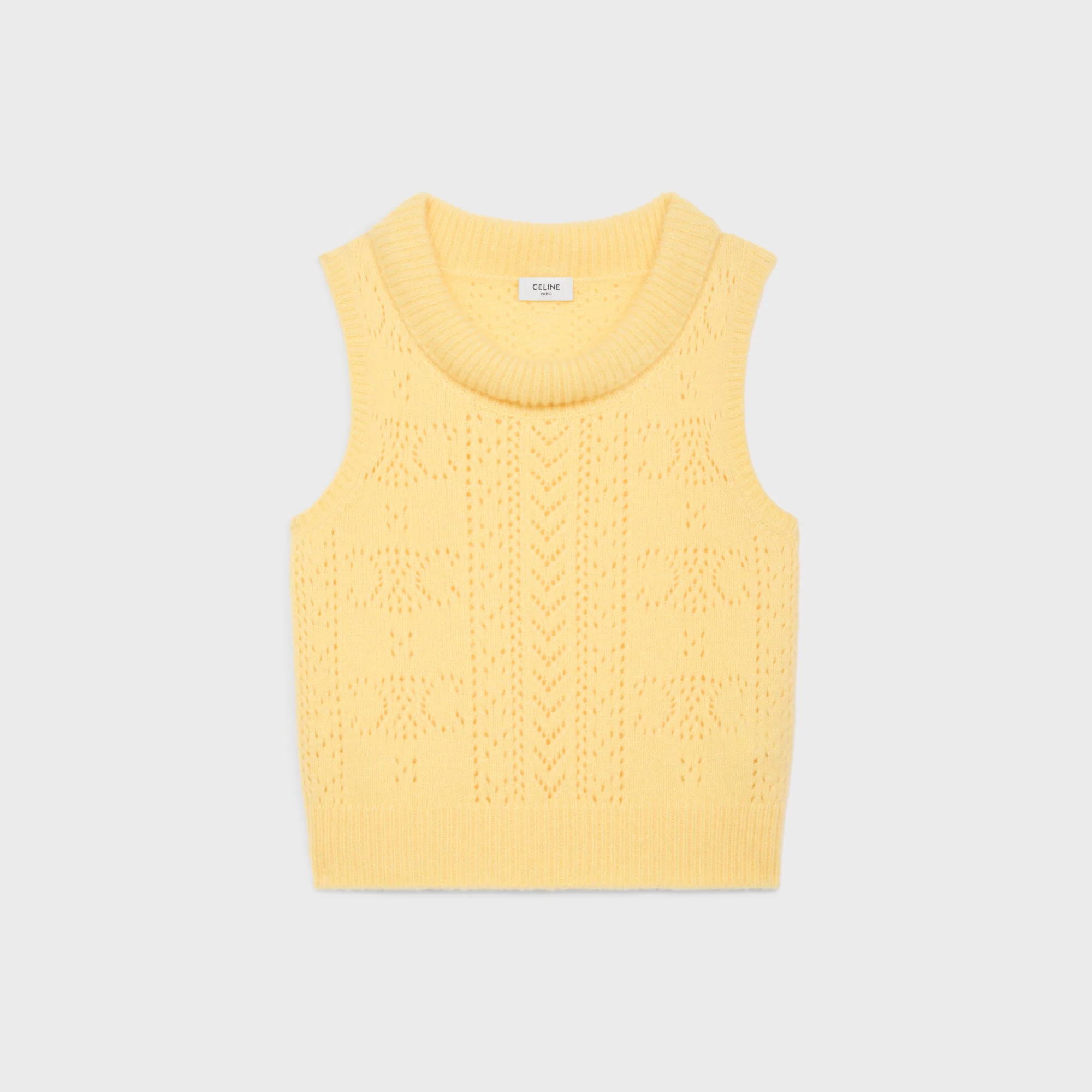 Wool Cashmere Sleeveless Sweater Pull Col Benitier Sans Manches Laine Cachemire Soie Pointelle - Pale Yellow - Image 2