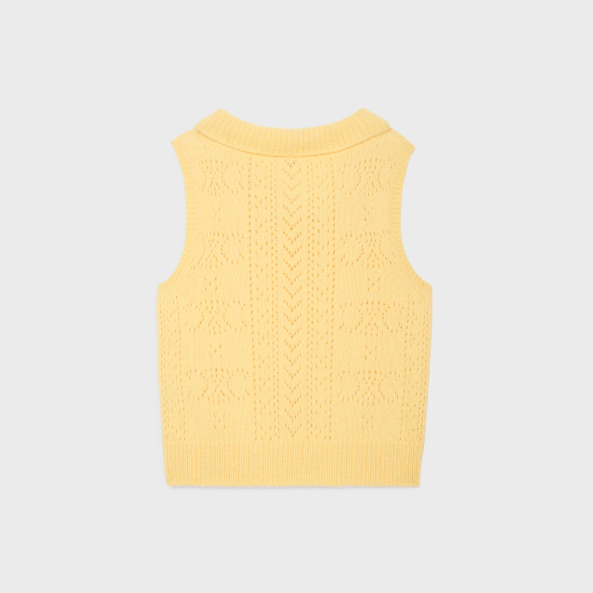 Wool Cashmere Sleeveless Sweater Pull Col Benitier Sans Manches Laine Cachemire Soie Pointelle - Pale Yellow - Image 3