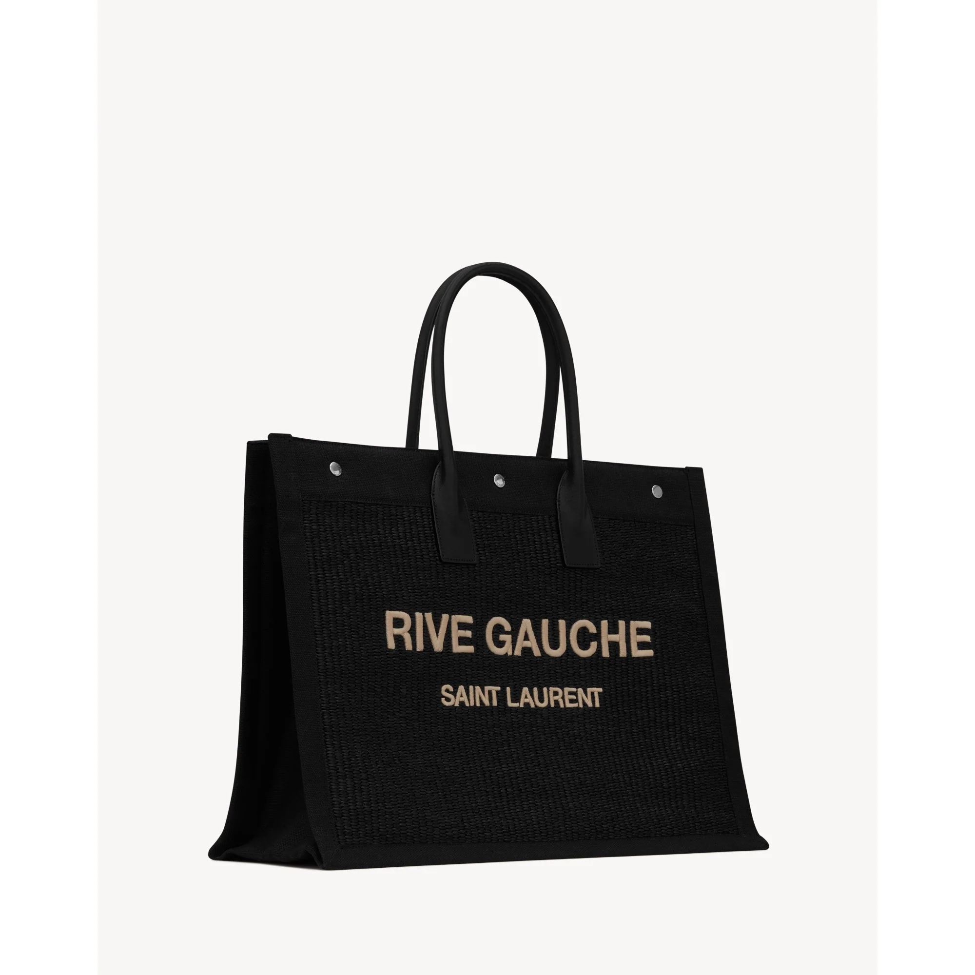Large Rive Gauche Tote Bag - Nero/Natural Beige - Image 4